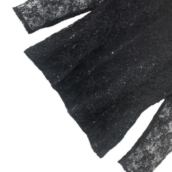 ZARA Mesh Embroidered Sequin Lace Top Black Size Medium - Picture 5 of 10